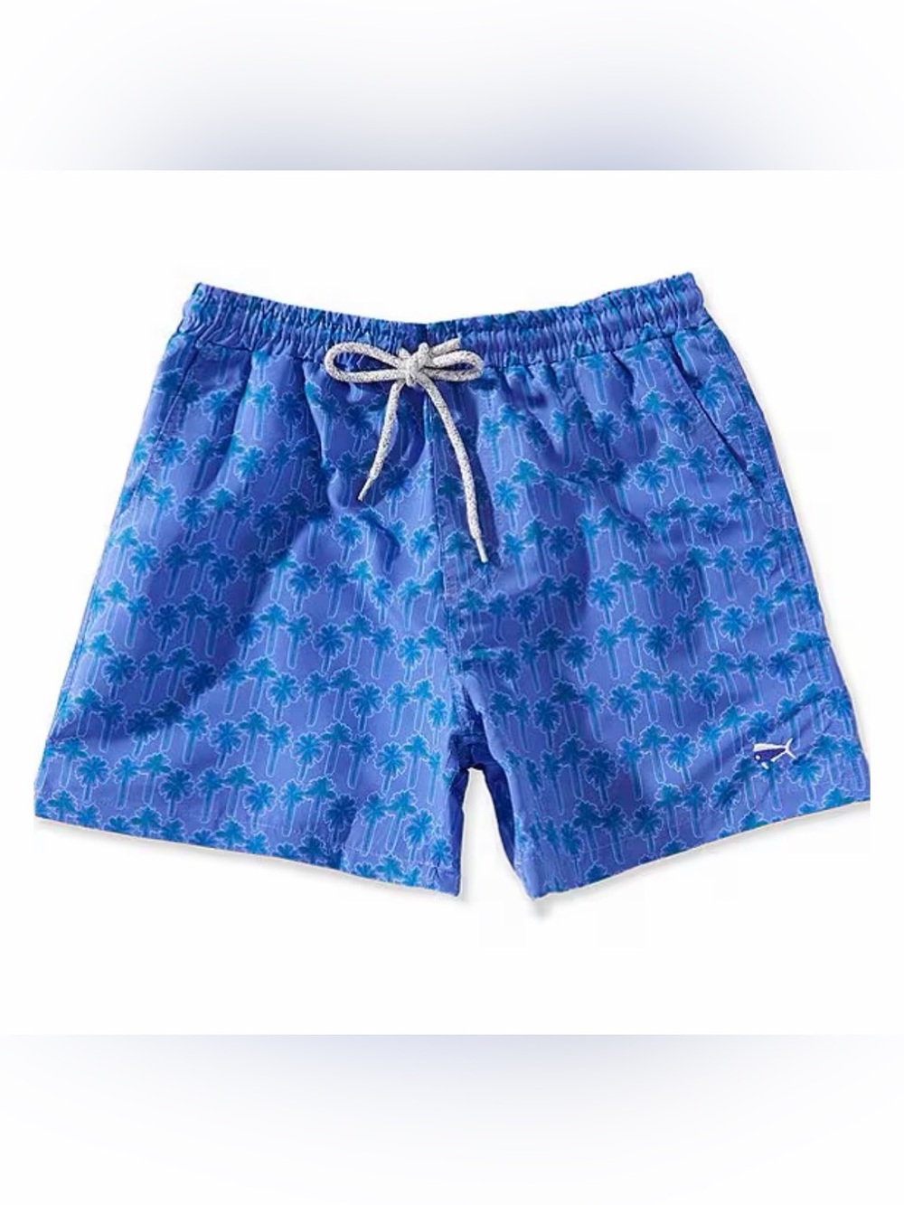 Boys Purple Palm-Pattern Swim Trunks with Drawstring Waist